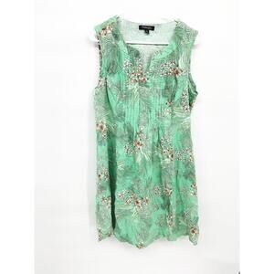 Chadwicks of Boston Linen Green Floral Sleeveless Pleated Dress Size XL